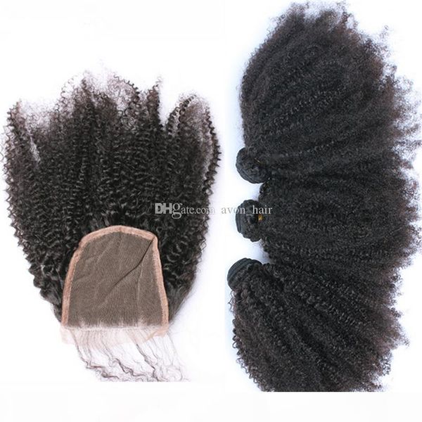 

afro kinky curly hair extension with part closure mongolian virgin human hair kinky curly 3bundles with lace closure 4x4, Black;brown