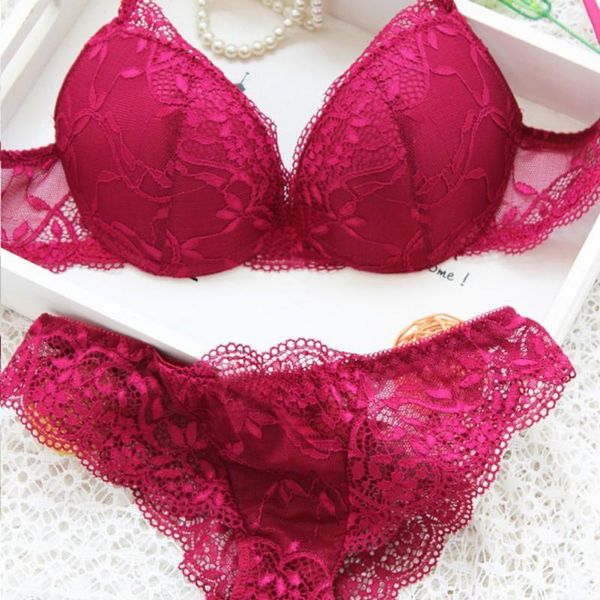

women lady cute underwear satin lace embroidery bra sets with panties1, Red;black