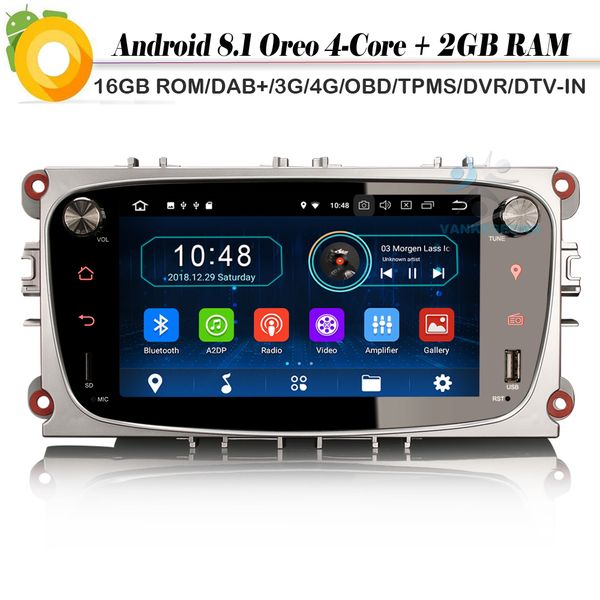 

quad core 2 гам android 8,1 авторадио dab + сб navi wifi 4g dvr gps obd автомобиля bluetooth radio player для galaxy mondeo фокус
