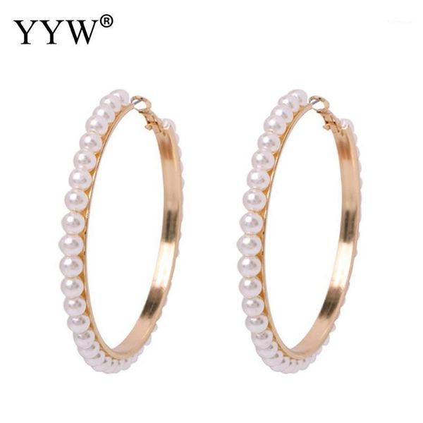 

fashion vintage oversize pearl circle ear rings plastic pearl nightclub jewelry 50x50mm hoop earrings earrings fashion europe1, Golden;silver