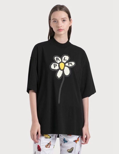 

palm 20ss pa daisy floret sunflower foam printing men's and women's loose short sleeve t-shirt couple ins, Black