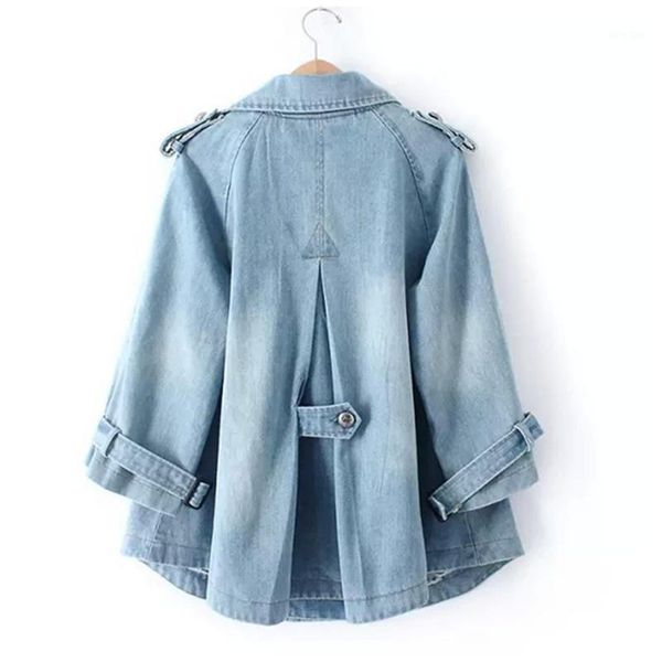 

2020 spring autumn new female suit collar retro denim jacket double breasted ladies loose outerwear solid casual jeans jackets1, Black;brown
