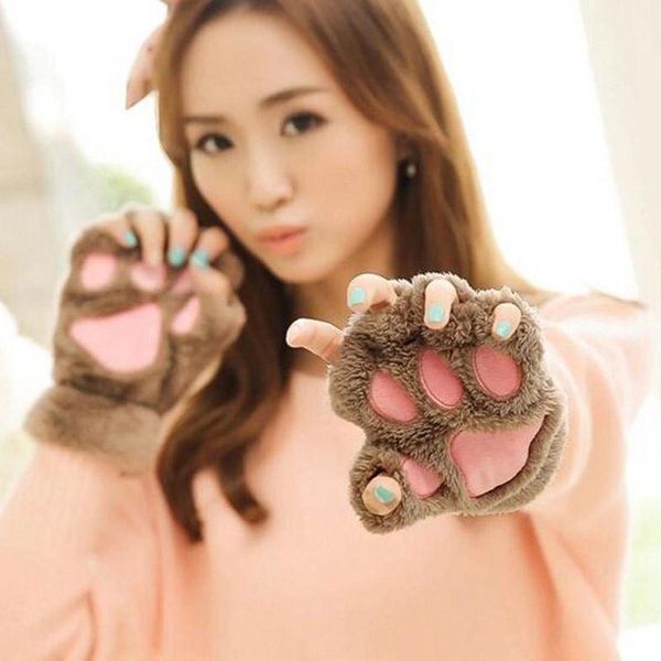 

5 colors fashion womens vivid cat bear claw half finger gloves warm cute winter gloves, Blue;gray