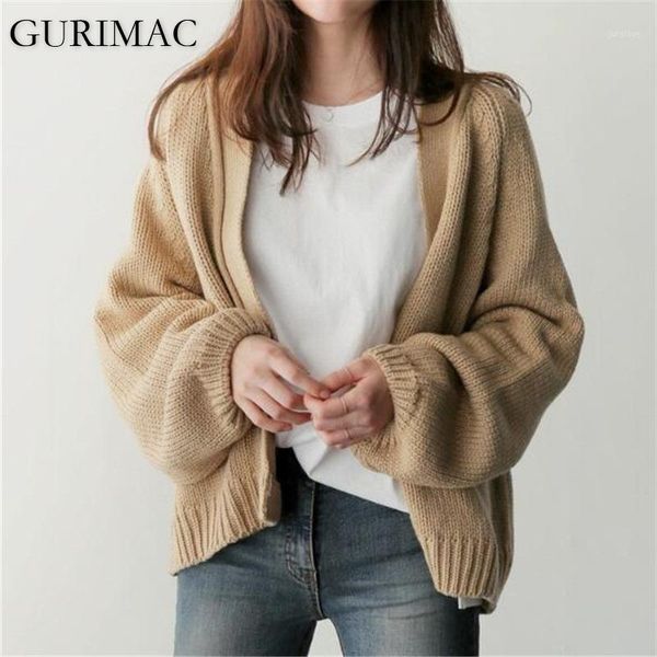 

gurimac 2020 autumn fashion knitted crop cardigan women korean short sweater long sleeve v neck knitwear cardigans outwear khaki1, White
