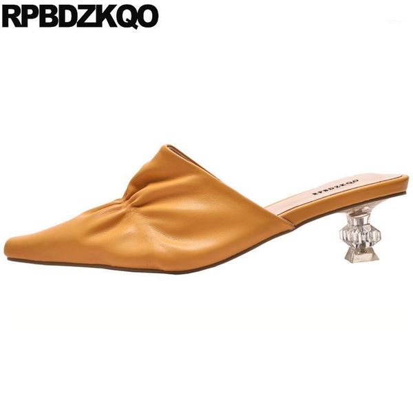 

clear pumps medium heels yellow black work shoes women leather thin modern transparent sandals office glass pointed toe kitten1