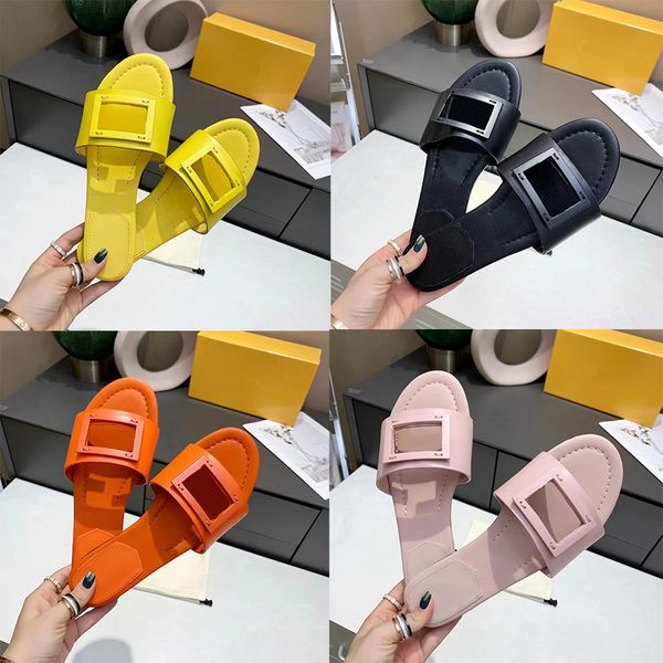 

designer slippers ff letter buckle slides women fashion leather sandals luxury multicolor flat slides summer beach slipper yellow black slid
