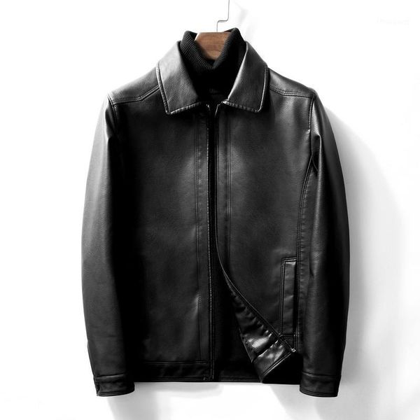 

2020 new casual faux leather jacket men zipper pu solid color lapel men leather jacket simplicity fashion1, Black