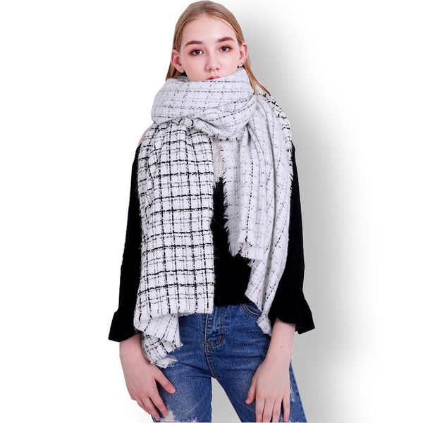 

scarves black-and-white checked cashmere-like scarf in europe and america, Blue;gray
