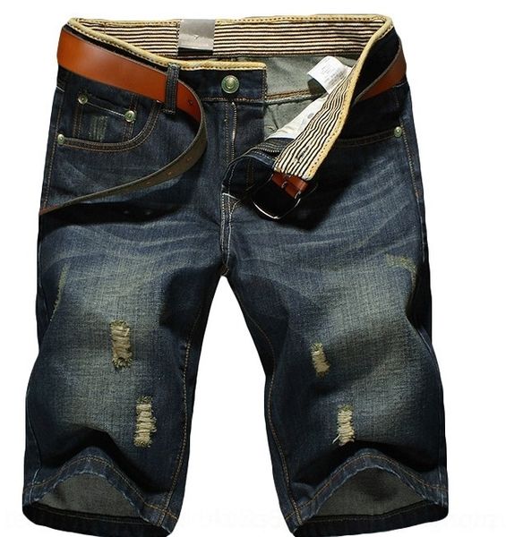 

id0ax special jeans summer men's jeans large size beach men's puawh ripped straight 5-point medium pants loose beach pants trendy, Blue
