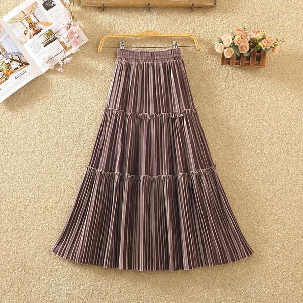 

cake skirt to show thin pleuche bust skirt of tall waist qiu dong a word long velvet pleated in children1, Black
