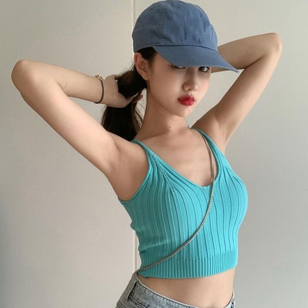 

fashion women knitting camisole solid color simple short paragraph tanks & camis exposed navel stretch female slim new hot, White