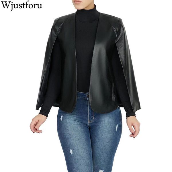 

wjustforu fashion leather jacket for women fake piece pu skinny casual coat female outerwear winter black jacket vestidos slim 201027, Black;brown