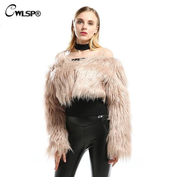 

cwlsp fashion winter faux fur coat women warm autumn long sleeve short jacket female faux fur shawl abrigos mujer invierno 2020, Black