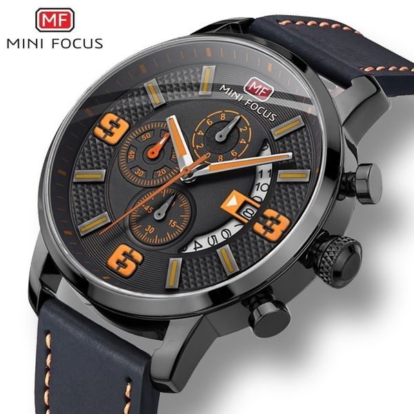 

mini focus sports for men casual chronograph watches quartz men's watch genuine leather brand luxury military, Silver