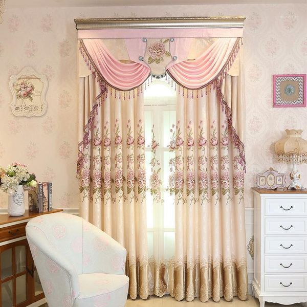 

curtain & drapes rural high-end villa curtains for living room bedroom linen jacquard contemporary embroidered curtains1