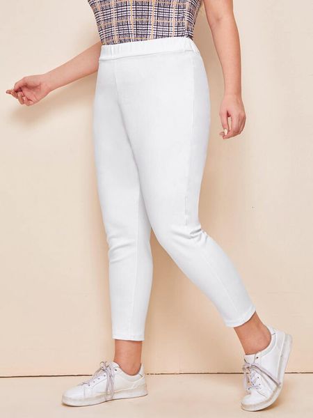 

women's 2020 summer loose straight large stretch imitation denim solid color slim capris fat mm pants, Black