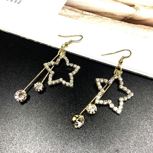 

new fashion crystal rhinestone star earrings simple joker flake geometry earrings lovely pentagram golden earrings accessories