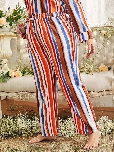 

plus striped colorblock wide leg sleep pants r49f#, Black;white