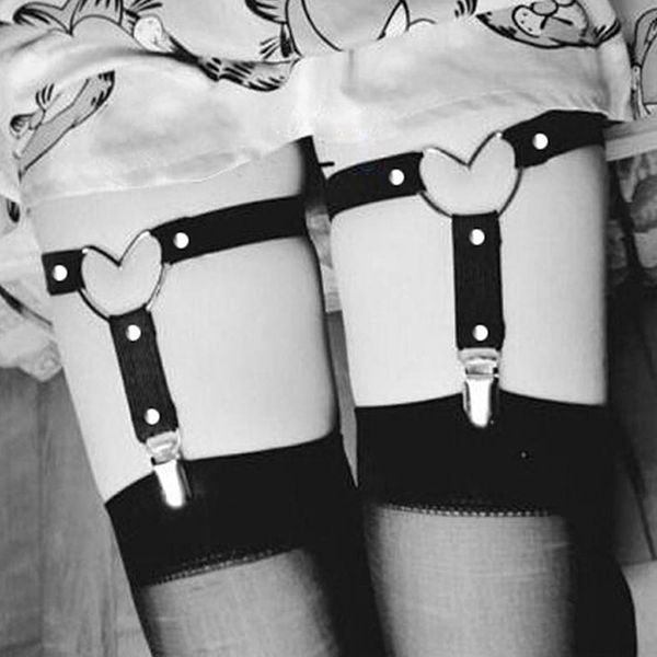 

women heart pu leather garter belt harajuku elasticity body punk tight garters suspender strap harness, Black;white