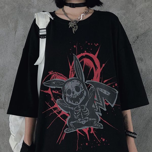 

women vintage fun print short sleeve cool girl streetwear harajuku punk summer loose o-meck dropshipping clothing, White