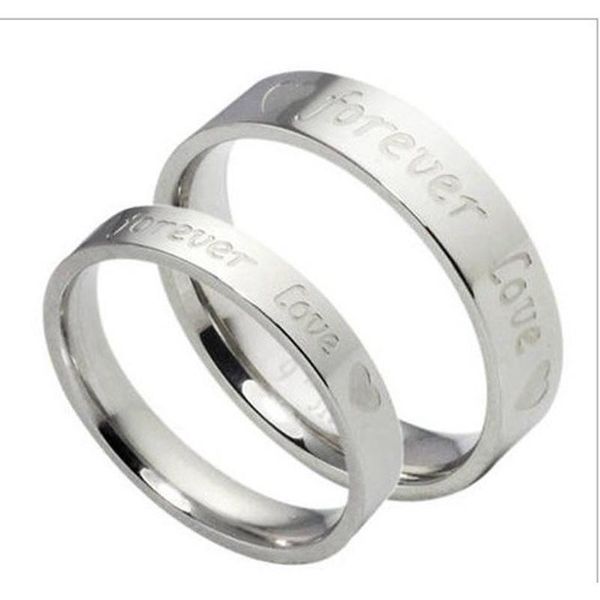 

wholesale 50pcs lots fashion 316l titanium steel wedding rings forever love stainless steel couple ring men women wmtigl whole2019, Silver