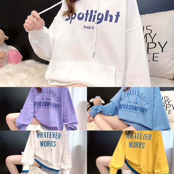 

women's hooded korean style loose 2020 spring and autumn lazy style thin white letter ins fashion coat sweatersweater sweater brand coa, Black