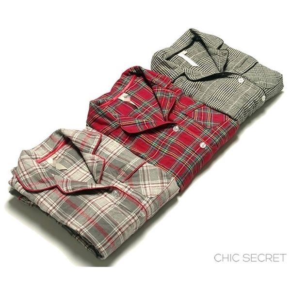 Herbst und Winter Frauen Mode lose Flanell Stoff Plaid Casual Pyjama Set weibliche trendige Farbe weiche Baumwolle Lounge Nachtwäsche 201217