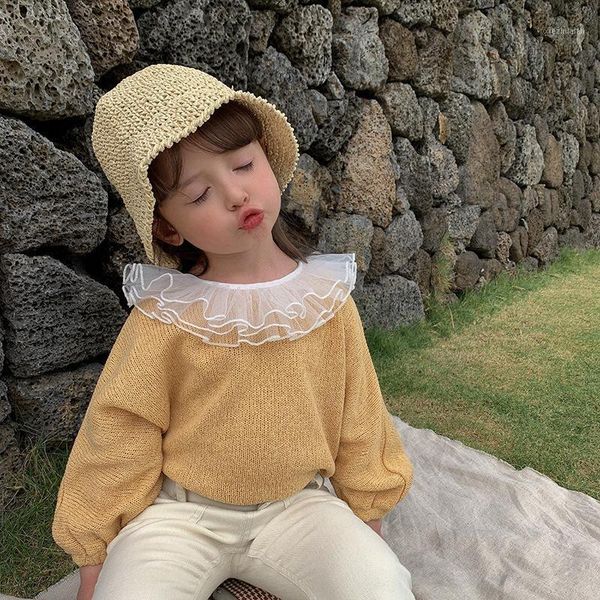 

pullover children clothes spring 2021 baby lace collar cute sweat long sleeve sweater1, Blue