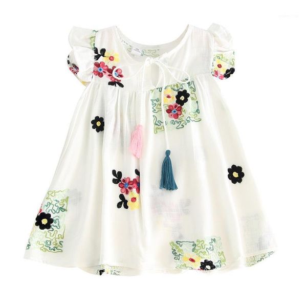 

2020 new fashion summer girls dress tassel embroidery kids princess dress cotton linen baby flower party kids clothes1, Red;yellow