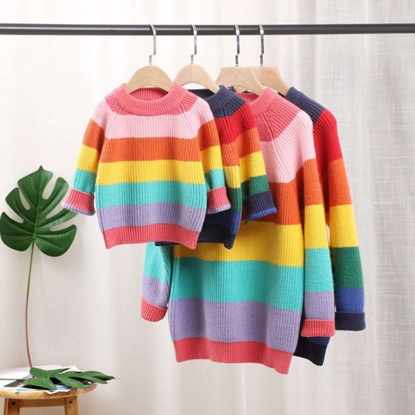 

color new spring autumn parent-child wear 2020 stitched primary and secondary school girls rainbow sweater gi85, Blue