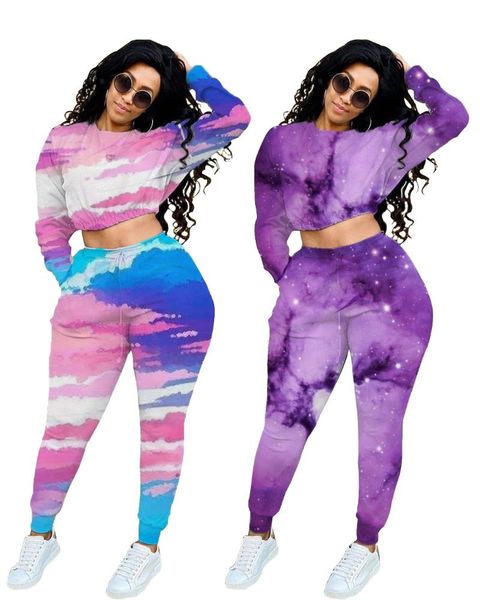 

47w881 autumn women casual fashion sports starry sky tie-dyed two piece set and pants tracksuit sweatsuit outfits joggers, Gray