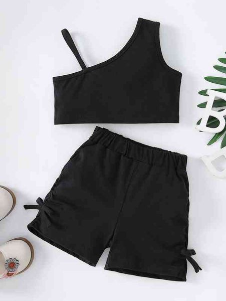 

baby asymmetrical neck & bow detail ruched shorts she, White