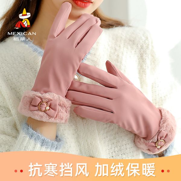 

scarecrow gloves ladies add plush in autumn winter, touch screen to keep warm and prevent cold wind, Blue;gray