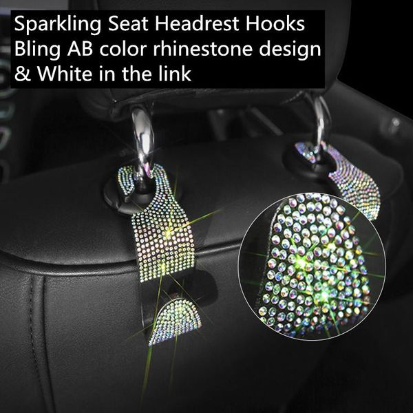 

bling car seat back hook ab color rhinestone headrest hooks hanger holder vehicle organizer for handbags purses and grocery bags