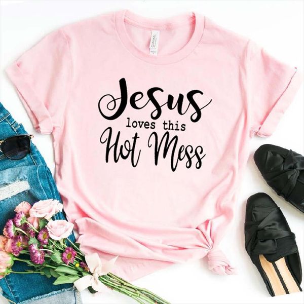 

jesus loves this mess women tshirt cotton casual funny t shirt gift for lady yong girl tee 6 color ship, White