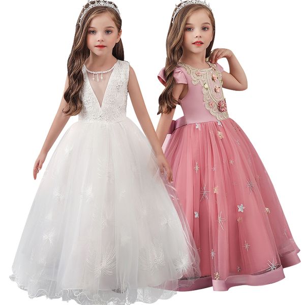 

3-14 year kids girls wedding embroidery girl dress new princess party pageant formal dress sleeveless silk tulle t200624, Red;yellow