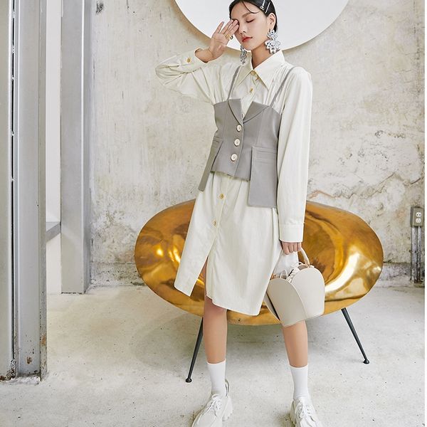 

9174 женщин осенью новый набор платье рубашка платье способ профессиональные коммутирующая складка два кусок рубашки юбки lzkgd, Black;gray