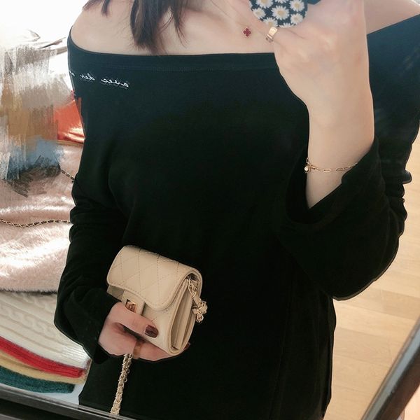 

zichuan 2020 spring new modal letter t-shirt women's korean coat t-shirt style loose slimming one-line collar 3909 huj9s, White