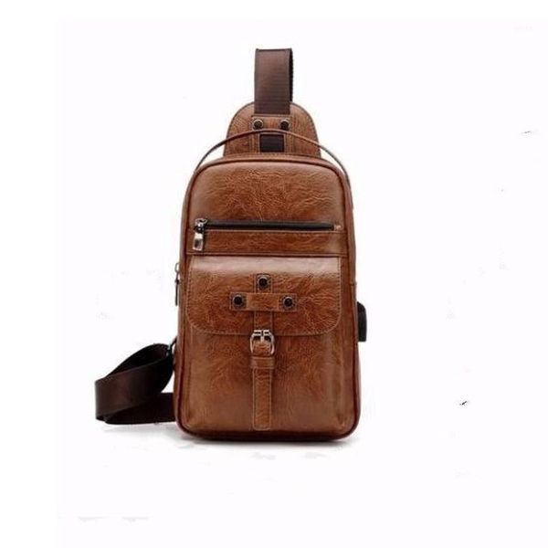 

waist bags men chest bag casual backpack pu leather shoulder messenger man zipper1