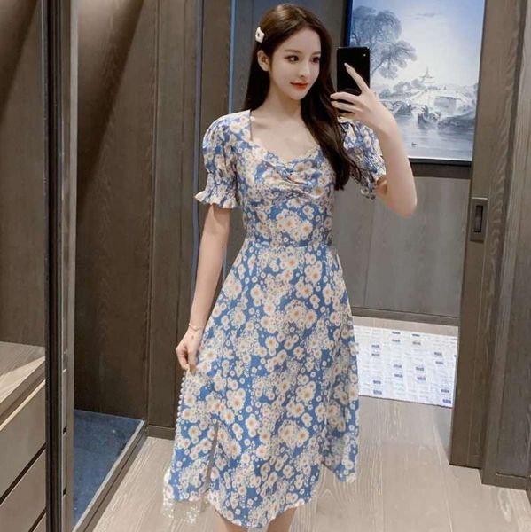 

temperament dress slim style summer daisy small 2020 new women's collar oil painting split skirt, Black;gray