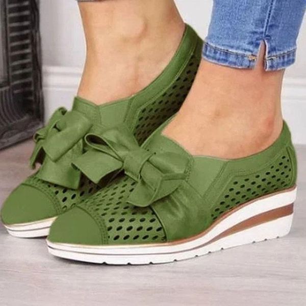

womens casual round toe wedges loafers bowknot breathable hollow out walking shoes platform sandals sale-wt, Black