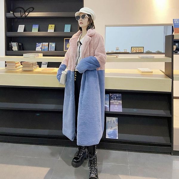 

jacket parka winter clothing women faux fur jacket 2020 ladies long fur coat lapel overcoat warm plus size female plush coats1, Black