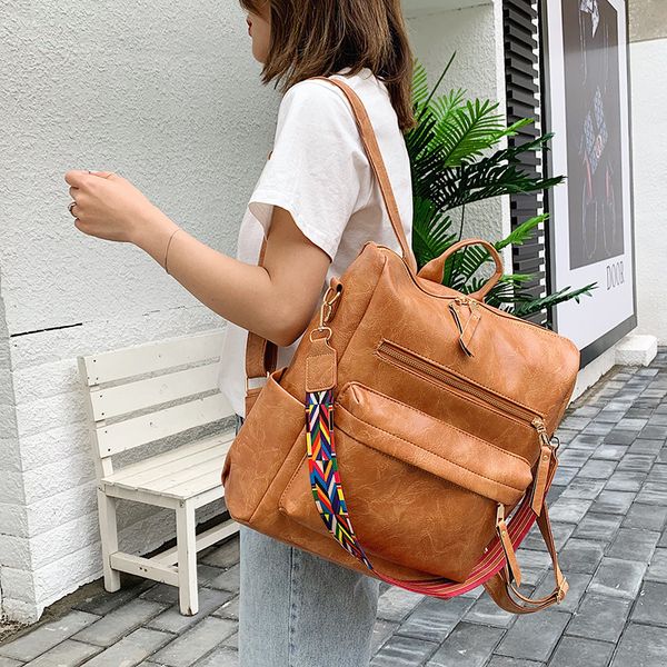 

2020 new backpack fashion ladies backpack multi-use portable shoulder messenger bag korean style pu student schoolbag