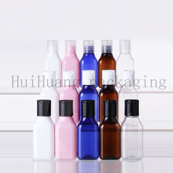 100 Stück 50 ml quadratische transparente PET-Kosmetikflasche aus Kunststoff, nachfüllbare Make-up-Flaschen für die Reise, kosmetische Disc-Cap-Flasche