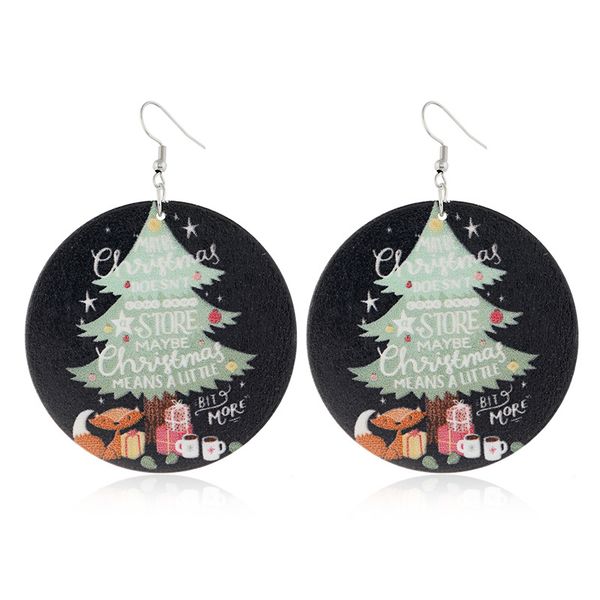 

christmas earrings of fashion round wood santa claus elk snowman print hypoallergenic dangle hook earrings female for gift, Silver