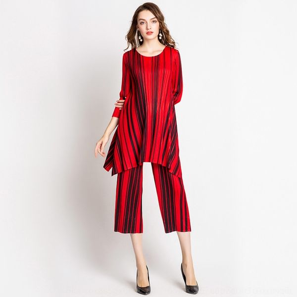 

yaca0 k80834-color matching vertical stripe striped suit str sleeve high-end fashion matching k80834-color two-piece vertical stripe seven-q, Gray