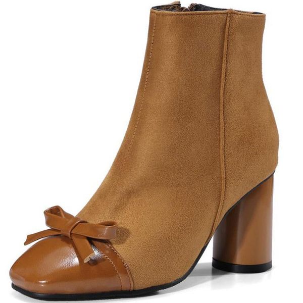 

shoes lady boots booties woman 2020 high heels winter footwear round toe ladies autumn stiletto mid calf mid-calf low, Black