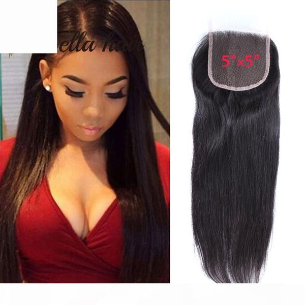 

5*5 6*6 closure straight hair 5 5 lace closure virgin human hair brazilian peruvian indian malaysian bella hair closure, Black;brown