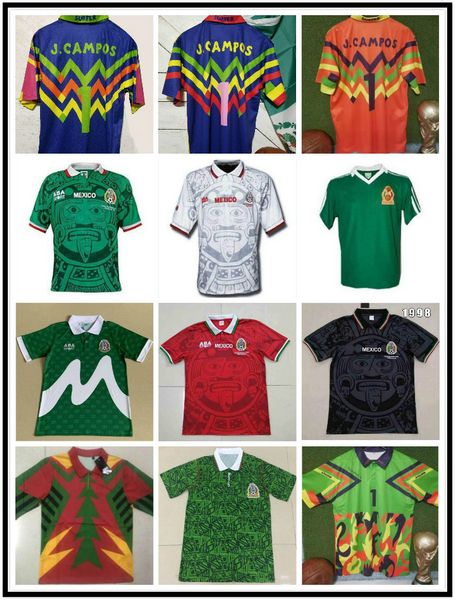 

mexico retro soccer jersey 1998 home away retro football shirts blanco hernandez football jeresy men vintage soccer uniform camiseta futbol, Black;yellow