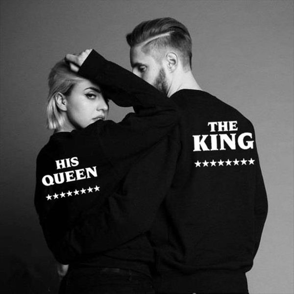 

женщины мужчины толстовки king queen печатные толстовка любители пары толстовка с капюшоном толстовка matching вскользь свитеры спортивные к, Black